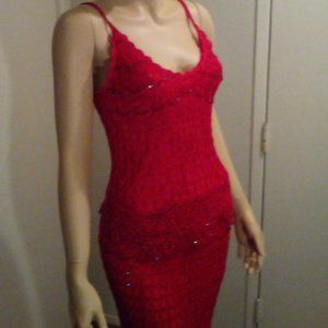 Joanna USA, 2 Piece V Neck Red Knit Top & Skirt Size S/M